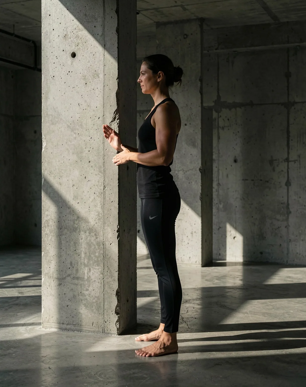 Yoga practitioner in a minimalist architectural space